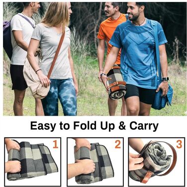 Переносний плед для пікніка 3-шаровий, м'який флісовий, водонепроникний, для пляжу, кемпінгу, сімейний, чорно-сірий в клітинку