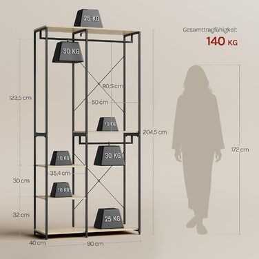 Вільна вішалка для одягу WOLTU з полицею, для спальні/коридору, стабільна, з дерева та металу, білий + світлий дуб (чорний + світлий дуб)