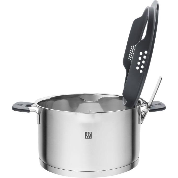 Набір каструль ZWILLING Simplify 5 предметів з кришкою-ситом, скляною кришкою, індукційне дно, нержавіюча сталь, срібно-чорний