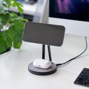 XLayer MagFix Pro 2-в-1 зарядний стан для Apple MagSafe: підставка та бездротовий зарядний пристрій для iPhone 16/15/14/13/12/11 Pro Max Plus, AirPods. Сумісний з MagSafe, магнітний, швидка зарядка. Кольори: сірий/білий (чорний)