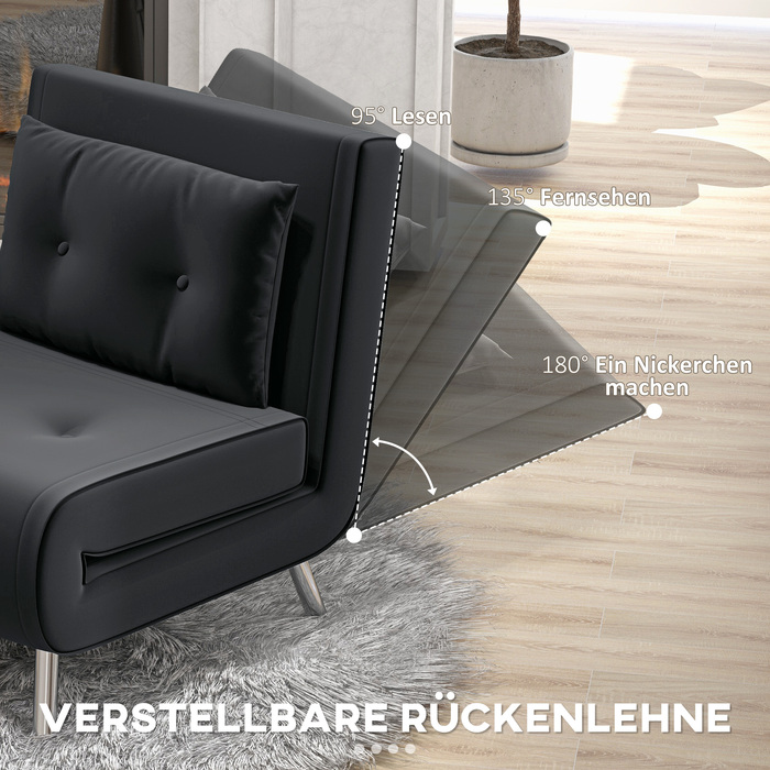 HOMCOM Sleeper Chair Folding Chair with Bed Function 77x88x83cm, Single Sofa with Cushion, Velvet Upholstered Sofa in Black for Guests