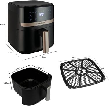 Russell Hobbs Rapid Air Fryer 4.3L - Quiet & Compact Air Fryer with 9 Programs, Touchscreen, Grill, Bake & Fry