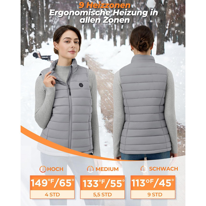 Жіночі гріючі штани Heizwete з акумулятором 16000mAh 7,4V - 9 гріючих зон, 3 режими температури, для активного відпочинку та роботи на відкритому повітрі, білий (сірий, XL)