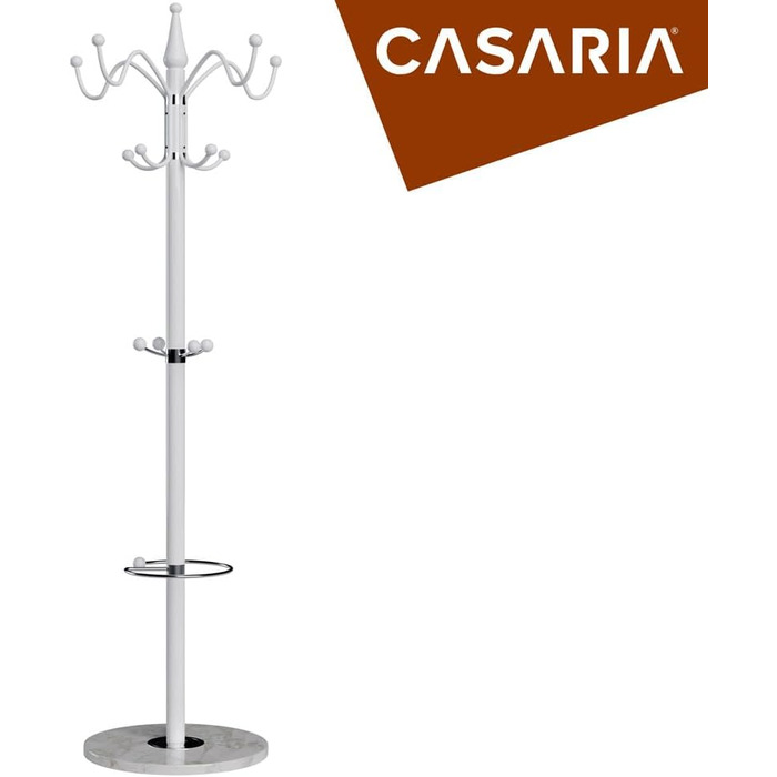 Casaria® Clothes Rack Marble Base Metal 14 Hooks 360° Swivel Stable 37x37x175 cm Entryway Office Coat Rack Clothes Rail Jacket Stand (White, Curved)