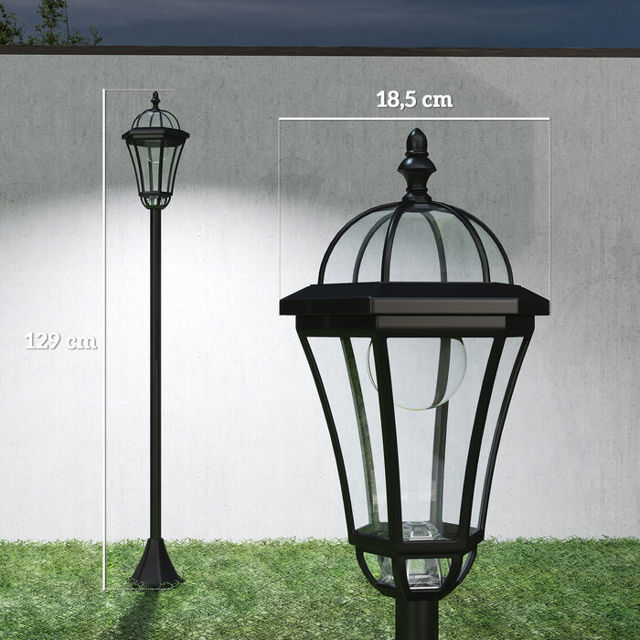 Outsunny 2-St Solar Street Light LED, IP44, ABS, Ø18.5 x H129 cm, Energy Saving Mode, Waterproof, Garden Light with Stainless Steel, Black | Aosom