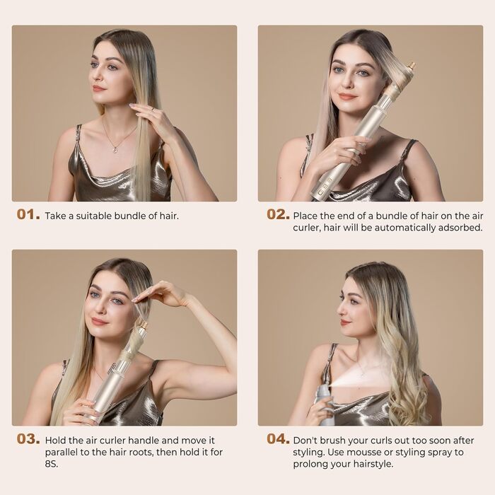 UKLISS Hairstyler 8 в 1: Фен-щітка, стайлер, локони, іонізація, для всіх типів волосся, золотий