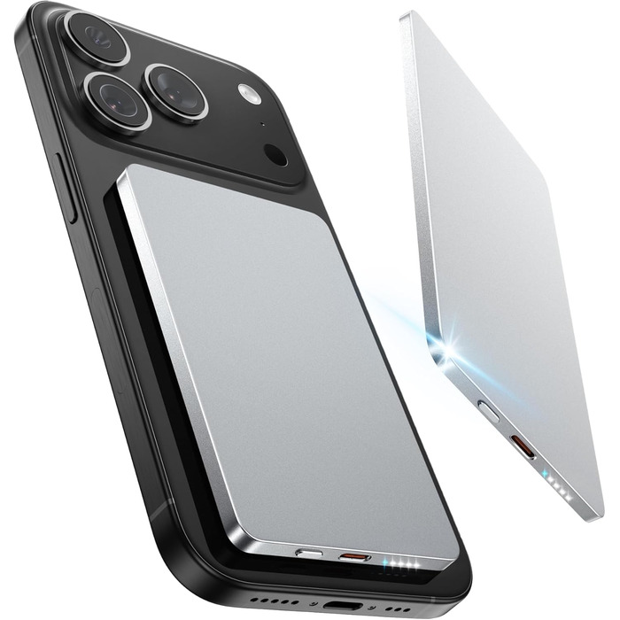 Power Bank Magsafe 5000mAh 22.5W з USB-C, бездротова зарядка, для iPhone 16/15/14/13/12, сірий