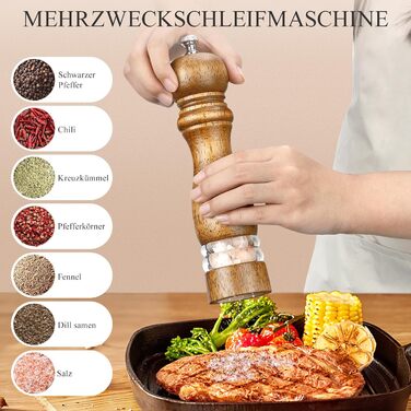 Набір для солі та перцю Jepsen: ручні млини з дерева, наповнювані, з регульованим керамічним ядром, 2 шт.