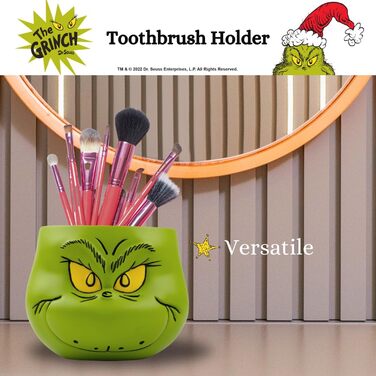 Collectibles Dr. Seuss' The Grinch Holiday Toothbrush Holder for Makeup Brushes/Pens, Official Licensed Product Franco
