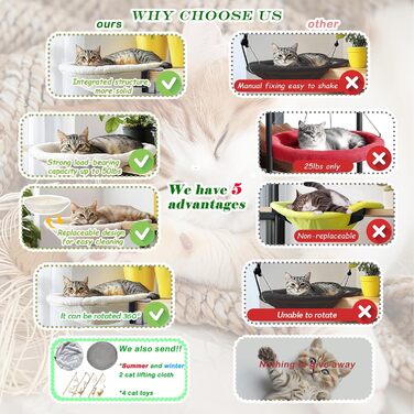 Кішка гамак ліжко кошик для сну, м'яке ліжко для котів та цуценят, 45x45 см, з ковдрою та іграшками, до 22 кг