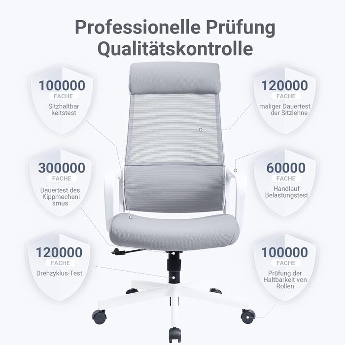 Ергономічне крісло для офісу з регульованою підголовником, крісло для робочого столу з широким сидінням, підтримкою попереку, офісне крісло 200 кг, сітчасте крісло, крісло для дому та офісу, комп'ютерне крісло EN 1335, сіре