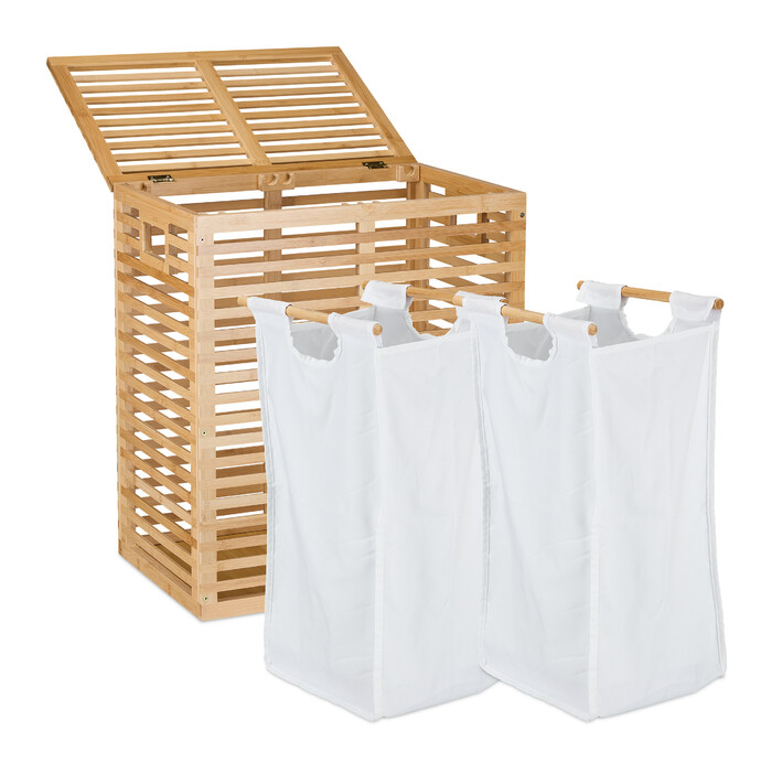 Relaxdays Bamboo Laundry Basket with 2 Bags
