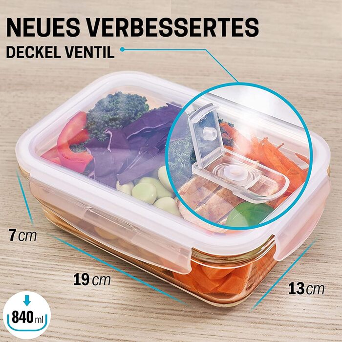 Контейнери для їжі Igluu Glas - 5 шт + 1 кришка, 840 мл, скло Borosilicate, мікрохвильова, духовка, морозилка, посудомийка, герметичні, прямокутні