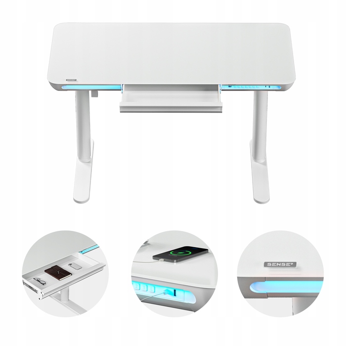 Електричний стіл з регулюванням висоти до 118 см Sense7, скляна стільниця 120x60 см + LED-підсвітка