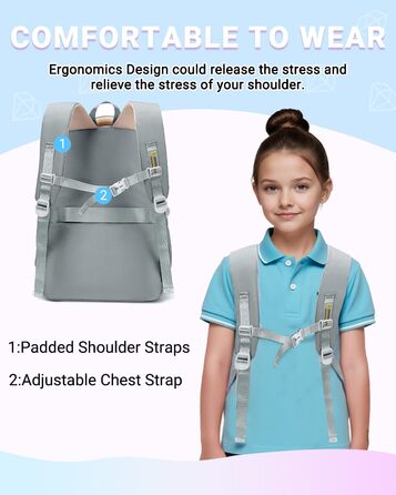 Дитячий рюкзак для дівчаток Kinderrucksack: 32L, для 2-10 класу, легкий, з дихаючою спинкою та м'якими лямками | З нагрудним ременем | Рюкзак для школи, підлітка 8+