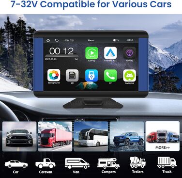 Портативне автомобільне радіо Rimoody 7'' з IPS-дисплеєм, Bluetooth, CarPlay, Android Auto, FM-трансмітером, GPS, голосовим управлінням, USB/AUX/TF для авто 7-32В