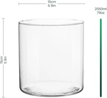 Скляна циліндрична ваза TREND FOR HOME Naida 19 см, прозора, декор для квітів, свічник, велика підлогова ваза для весілля, Ø 19 см, 4848 мл