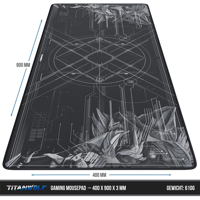Ігровий килимок для миші TITANWOLF XXL Speed Gaming Mousepad, 900 x 400 мм, великий килимок на стіл для підвищення точності та швидкості