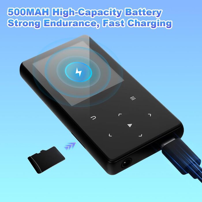 MP3-плеєр 128GB з Bluetooth, портативний музичний плеєр з динаміком, 2.4' Full Touch Screen, HiFi звук, FM радіо, записувач, навушники в комплекті, для спорту