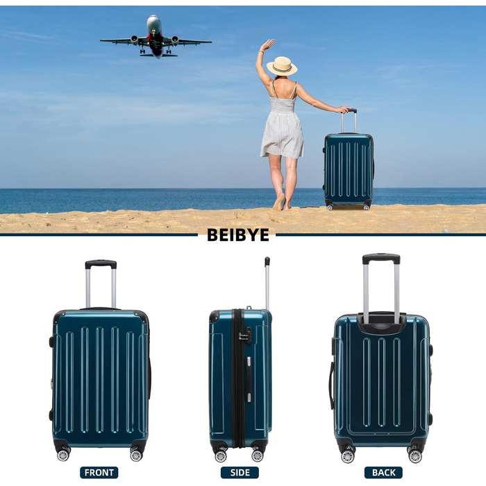 Чохол-валіза Beibye Hartschalen Trolley Rollkoffer Reisekoffer, 55 см, 40 л, полікарбонат, світло-зелений (ручна поклажа)