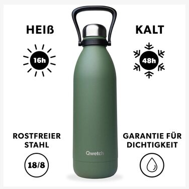 QWETCH 1.5L Stainless Steel Thermos Flask - Khaki Titan - 48h Cold & 16h Hot - Leakproof & BPA-Free Insulated Water Bottle with Handle - 1500ml - Perfect for Camping, Picnics & Family