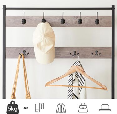 HOOBRO Coat Rack, Shoe Shelf with Coat Rack, Clothes Rack with Shoe Storage, Shoe Cabinet with 5 Shelves, for Entryway, Dark Brown EBF80MT01G2 (Greige + Black)
