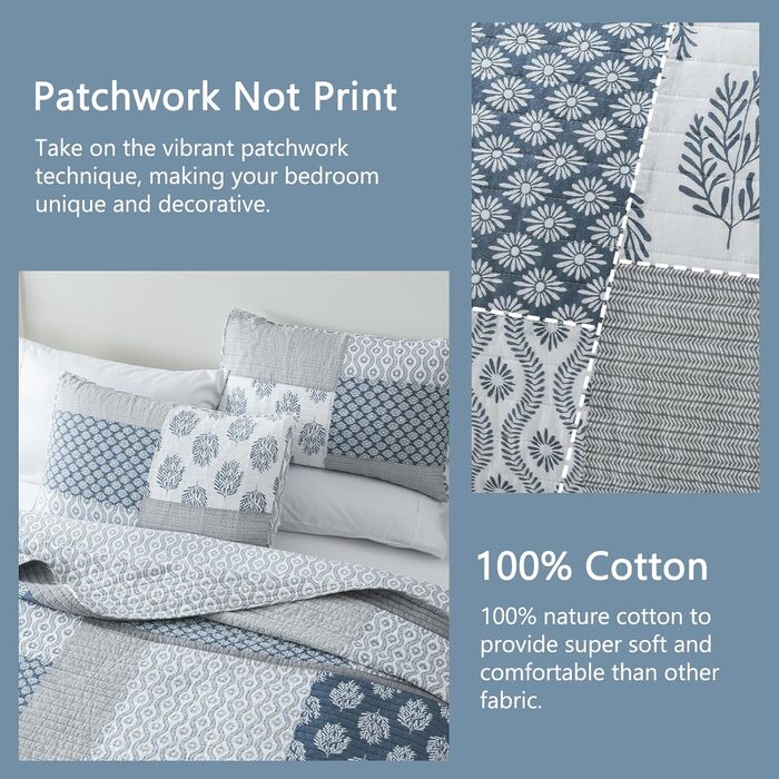 Комплект постільної білизни Finlonte Quilt Twin (1.5), блакитно-сірий-білий, 2-х частинний, 183x218 см