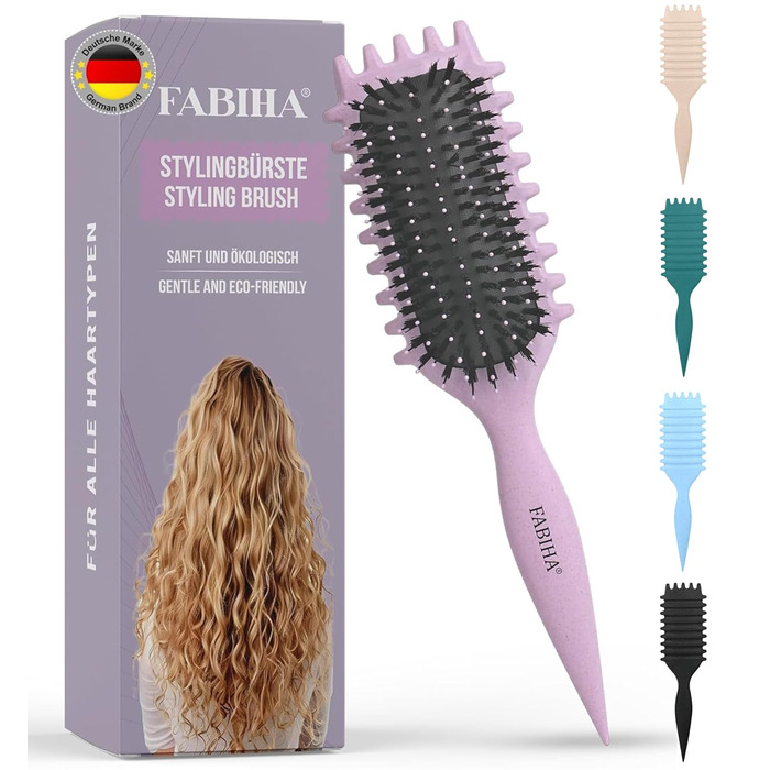 Преміум щітка для волосся Lockenbürste - для кучерявого волосся, біо-щітка без заплутування, щетина дикого кабана, оригінальна 3-в-1 стилінг-щітка для модних кучерявих зачісок (Ліловий)