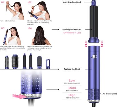 Професійний фен-щітка Pro Airbrush Hair styler 6 в 1: сушка, укладка, створення локонів. 1000W, блакитний