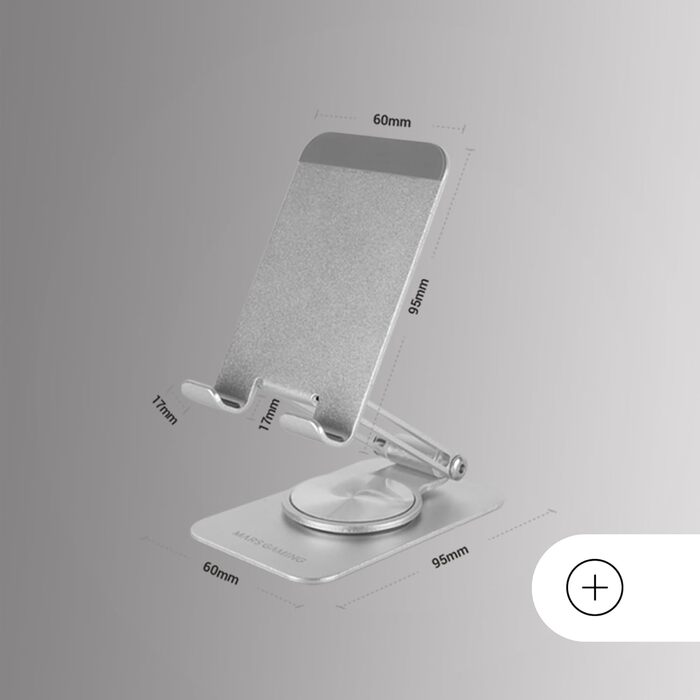 Підставка для ноутбука та планшета Mars Gaming MA-RSN, до 17 дюймів, регулювання висоти та кута нахилу, 360° обертання, сталева конструкція, неслизькі підкладки, складана портативна конструкція, сріблястий колір