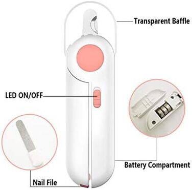 Набір для стрижки кігтів собак і котів Profi з підсвічуванням та захистом від бризок, рожевий