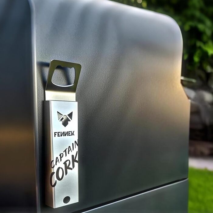 FENNEK Captain Cork | Bottle Opener | Integrated, super-strong magnet for up to 40 bottle caps | Easy mounting with adhesive tape or screws | made of stainless steel | Made in Germany