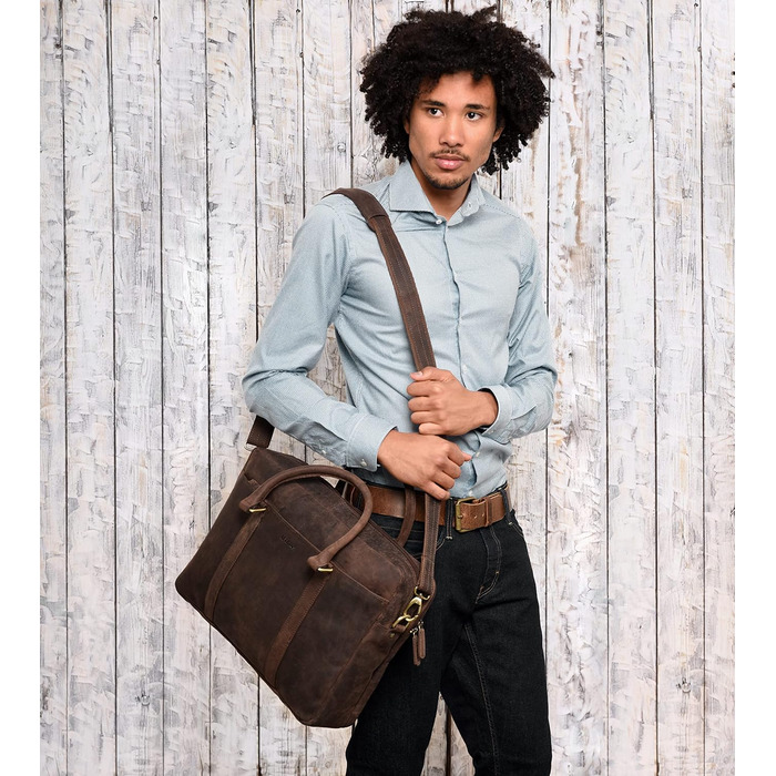 Сумка для ноутбука Leabags Leder Aktentasche (16 дюймів) з натуральної шкіри. Офісна сумка-месенджер через плече для чоловіків та жінок, темно-коричнева