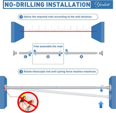 Штанга для штор без свердління, 48-119.4 см, телескопічна, кріпиться без свердління, для душу/штор, сіра (1 шт.)
