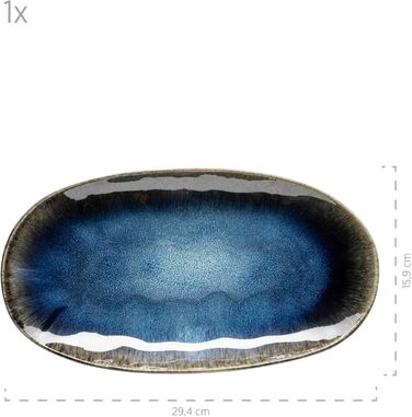 MÄSER Frozen Series Set of 3 Serving Plates, Ceramic Serving Dishes in 3 Sizes, Modern Vintage Look, Colorfully Speckled Glaze, Stoneware, Blue Small