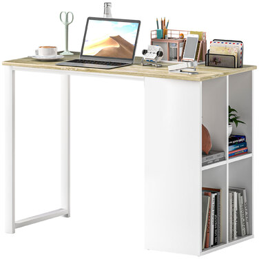 HOMCOM Desk Computer Desk with Storage Compartments, Modern Office Desk with Steel Frame, PC Desk for Home Office, Study Room, Small Room 100 x 54 x 75 cm, Oak | Aosom
