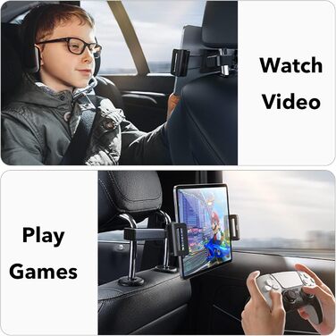 Утримувач для планшета в авто, регульований, універсальний, для iPad/iPhone/Samsung Galaxy Tabs/Kindle Fire HD/Nintendo Switch, 4.4-11 дюймів, ЧЕРВОНИЙ (Срібний)