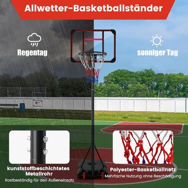 COSTWAY Adjustable Height Basketball Hoop System - Mobile Outdoor Basketball Stand with PC Backboard and Wheels (155-210cm)