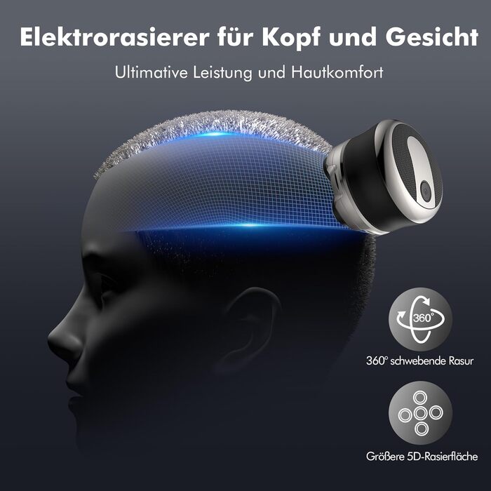 Електричний гоління голови Etrobot Glatzen Rasierer для чоловіків - вологостійкий, 5D, з LED-дисплеєм, MOJO 1 Wireless