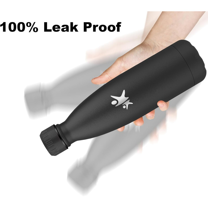 Термос-пляшка спортивна Grsta 750 мл, з нержавіючої сталі, подвійні стінки, BPA-Free, для кемпінгу, подорожей та спорту (чорний)