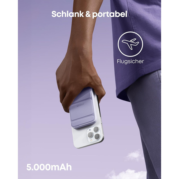 Anker MagGo Powerbank 5000mAh з магнітним з'єднанням, USB-C, для iPhone 17/16/15/14/13/12 (лавандовий)