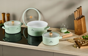 Набір емальованого посуду Gerlach Natur Enamel, пастельно-зелений, 6 предметів