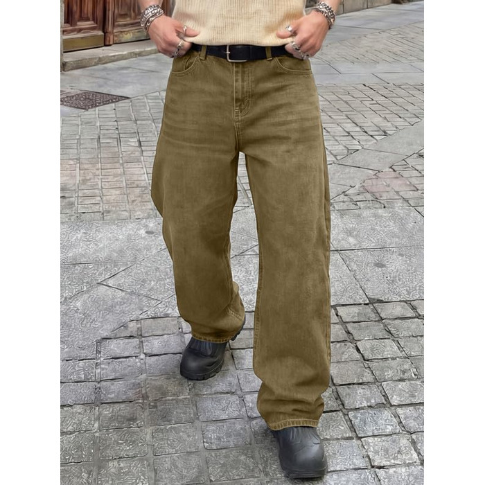 Чоловічі джинси Baggy JMIERR Y2K Wide Leg Raw Denim – бежеві, розмір XL