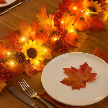 Гірлянда з листя клена для осіннього декору: 3м, 30 LED, для дому та вулиці