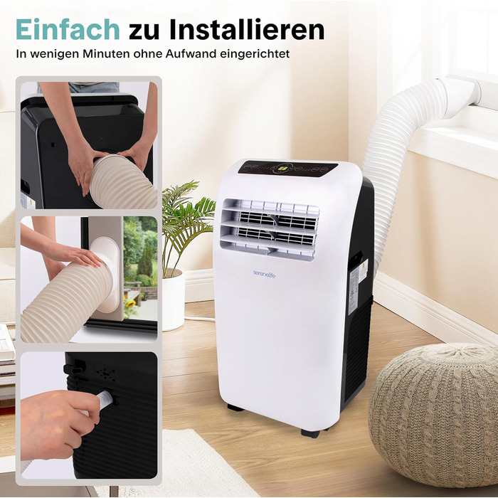 Мобільний кондиціонер SereneLife 9000 BTU з виносним шлангом. 3-в-1: кондиціонер, вентилятор, осушувач повітря. Підходить для кімнат до 42 м². Білий.