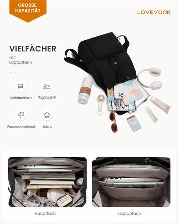 LOVEVOOK Рюкзак для жінок, 17.3 дюйми, рюкзак для школи, водонепроникний, для підлітків, легкий, з відділенням для ноутбука, для університету, школи, подорожей, роботи, чорний