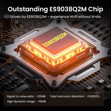 HIFI WALKER D20 DAC512: Портативний підсилювач/ЦАП для навушників – USB ЦАП Hi-Res аудіо з 4.4 мм балансним та 3.5 мм виходом, ES9038Q2M + CT7601PR, підтримка PCM 768 кГц/DSD512, алюміній, OLED дисплей, сріблястий