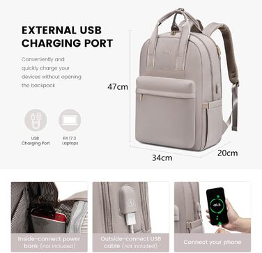 Жіночий рюкзак LOVEVOOK, 17.3 дюйми, з відділенням для ноутбука, для подорожей, роботи, навчання, чорний/сірий