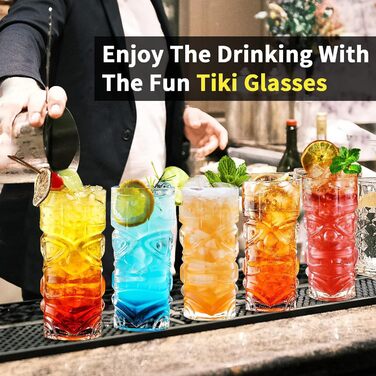 Скляні стакани Tiki, прозорі, набір 170-400 мл, для коктейлів, тропічний стиль