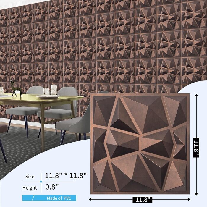 Набір 3D стінових панелей Art3d «Діамант», жорсткий ПВХ, водостійкі та термостійкі декоративні панелі (33 шт.)